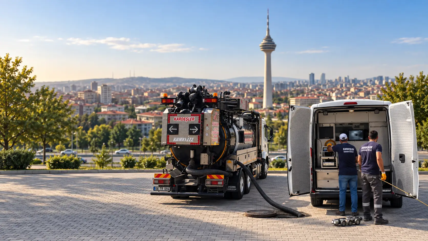 Ankara Atakule yakınında Kardeşler kameralı kanal görüntüleme aracı ve saha ekibi